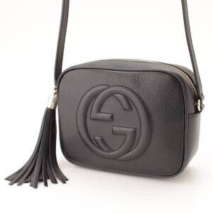 Gucci Tassel Interlocking Disco Soho Leather GG Pebbled Crossbody Black Bag